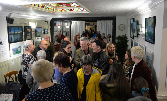 Huge turnout for the Kevin Williams' Both Sides of the River' Art Exhibition private viewing evening in Fagins, Taff's Well