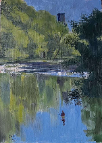 Fishing the Taff - oil on board