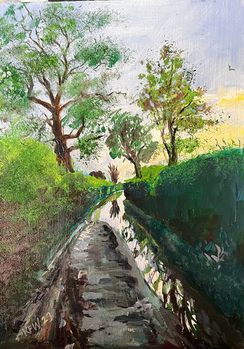 Flooded lane Staffordshire - oil on board