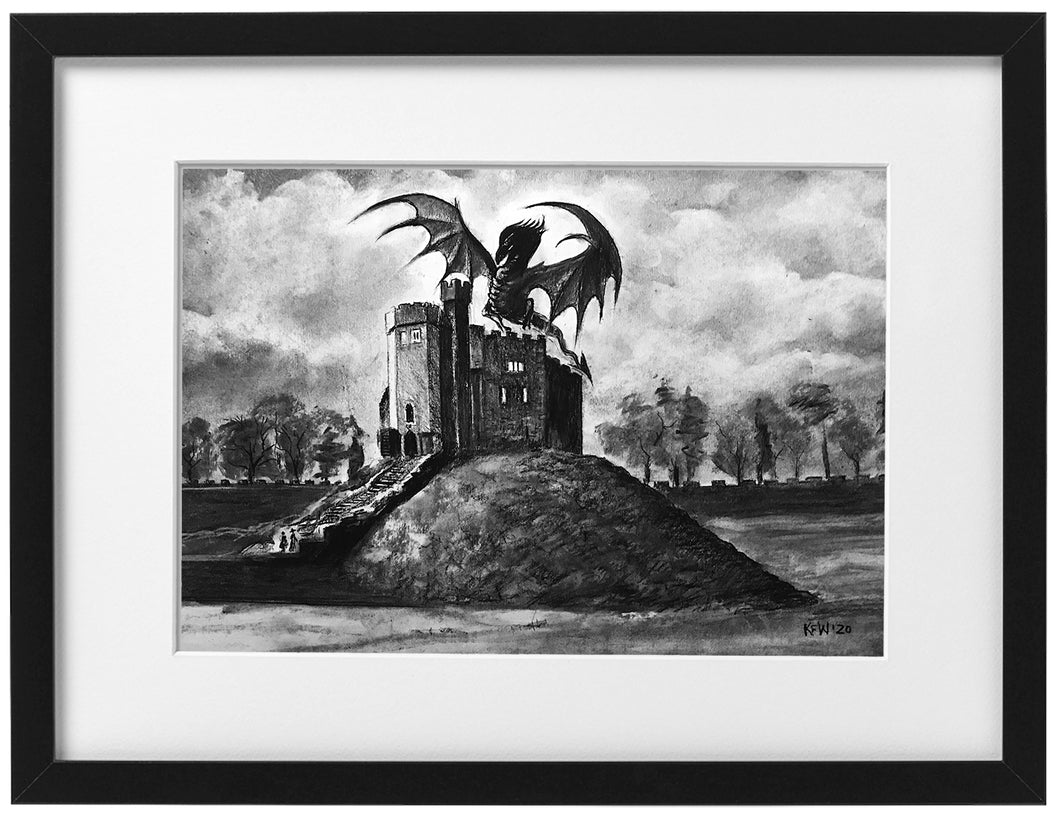 Signed Print - Framed - Cardiff Castle Keep with dragon