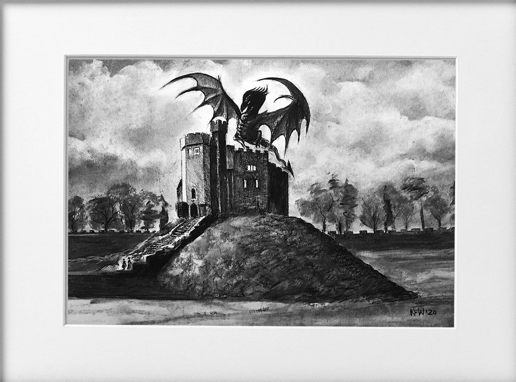 Mounted Print - (Unframed) - Cardiff Castle Keep with dragon