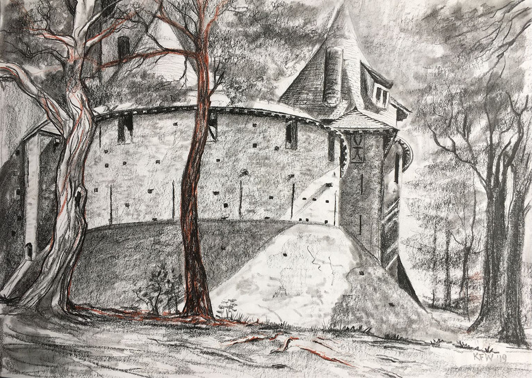 Graphite on paper drawing of Castell Coch in Fforest Fawr, Tongwynlais