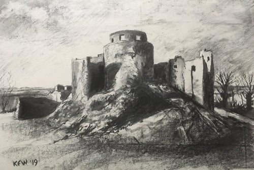 Welsh Castles - Dinefwr - Charcoal on paper