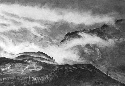 Into the Abys - Snowdonia - Charcoal on paper