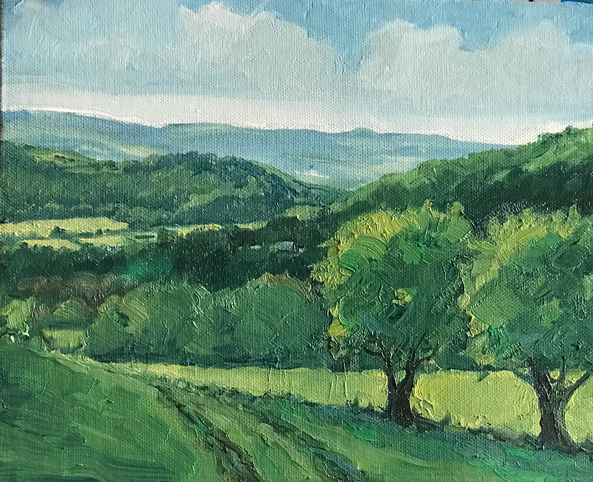 Looking up the valley from Ty Rhiw farm – Kevin Williams Art