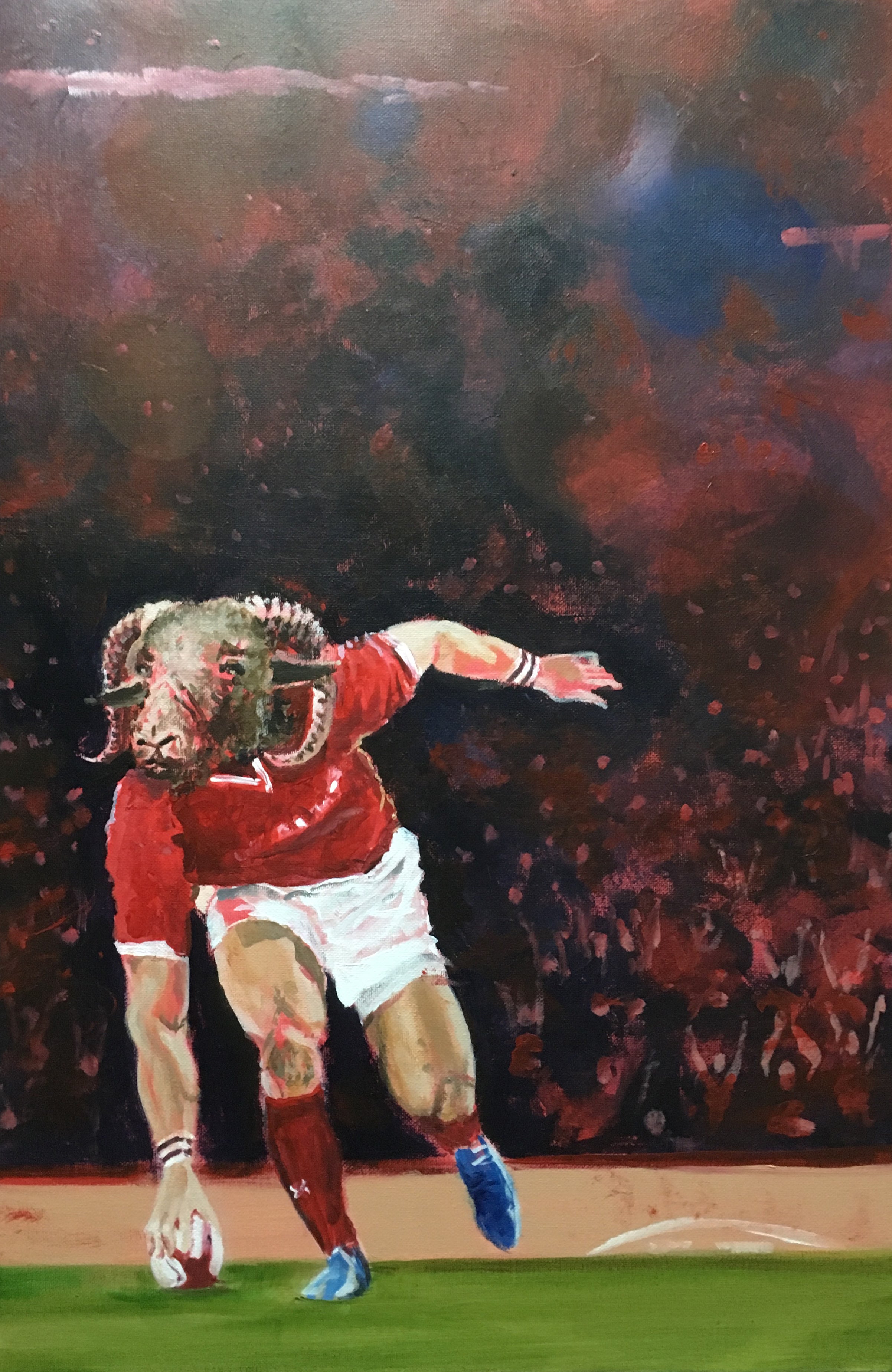 Welsh Rugby Mural Rugby Art Wales - Welsh player scores a try – Kevin Williams Art